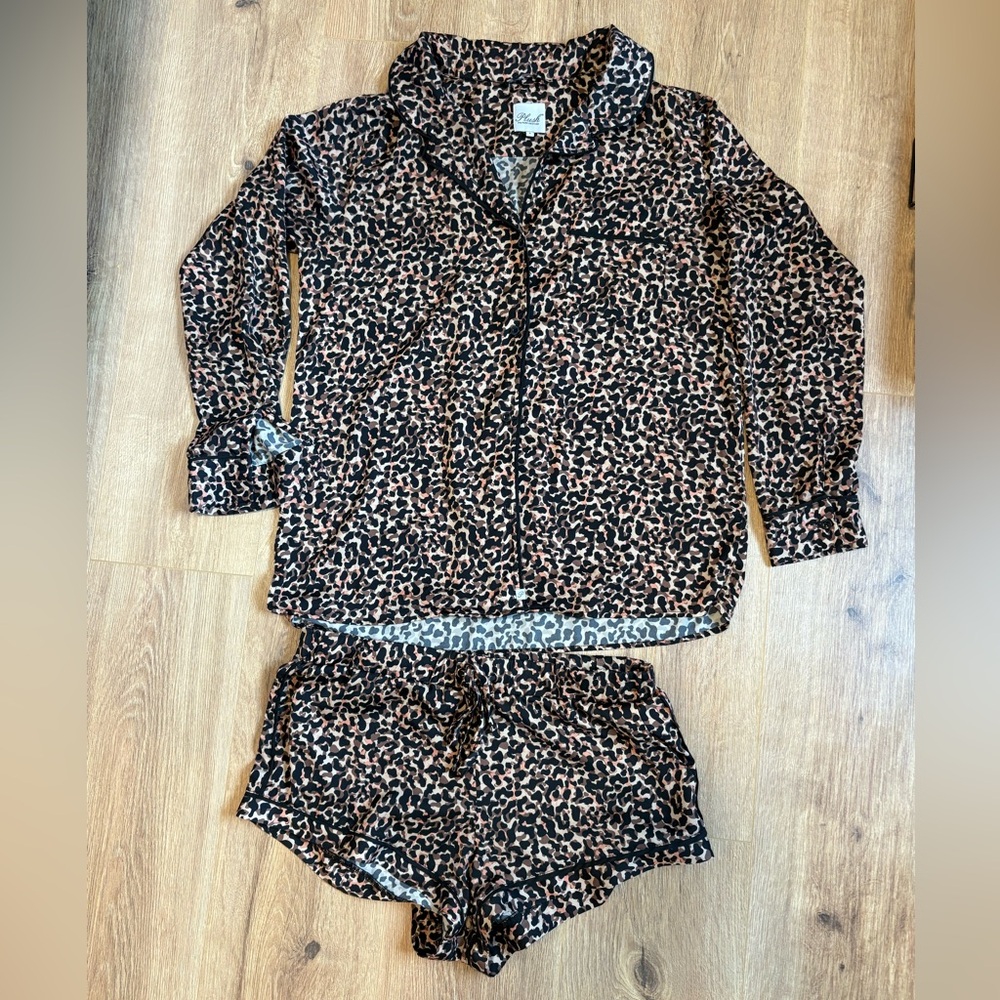 Leopard Print Two-Piece Pajama Set - Black & Brown